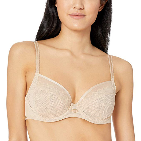 Chantelle Women's Wagram Lace Unlined Plunge Bra 2991 – Elegant Floral Embroidery, Mesh Detail