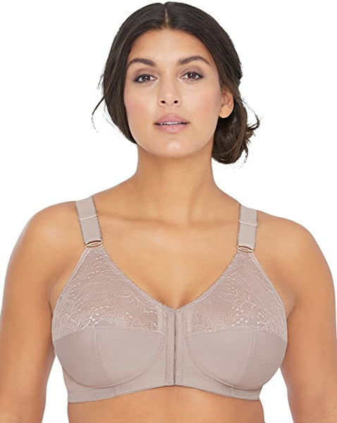  Womens Full Coverage Front Closure Wire Free Back Support  Posture Bra Taupe Tan 44C
