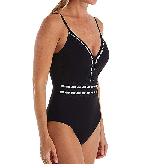 Gottex E2692074, Profile by Gottex Eden Black V-Neck One Piece Swimsuit