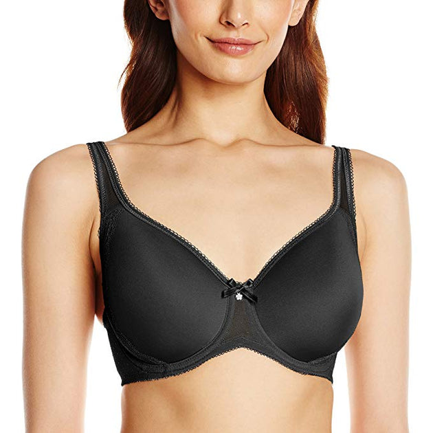 Retro Chic Non Padded Wired Full Coverage Full Support Everyday Comfort Bra  - Black